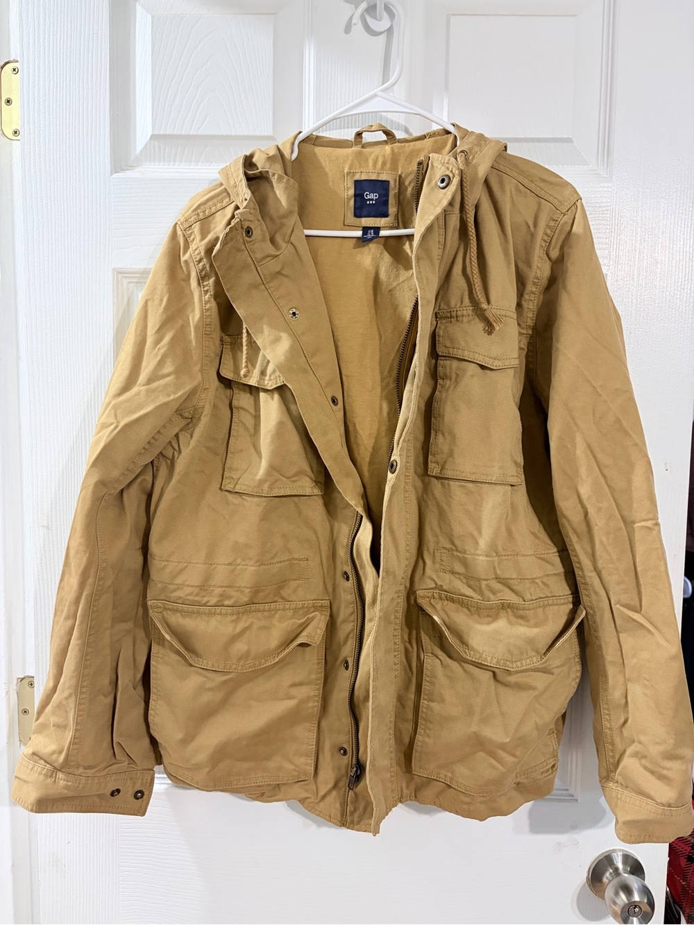 Gap Men’s Tan Utility Field Jacket Hooded Cargo Pocket Size M